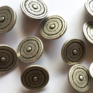Old silver colour metal 15mm metal button with shank